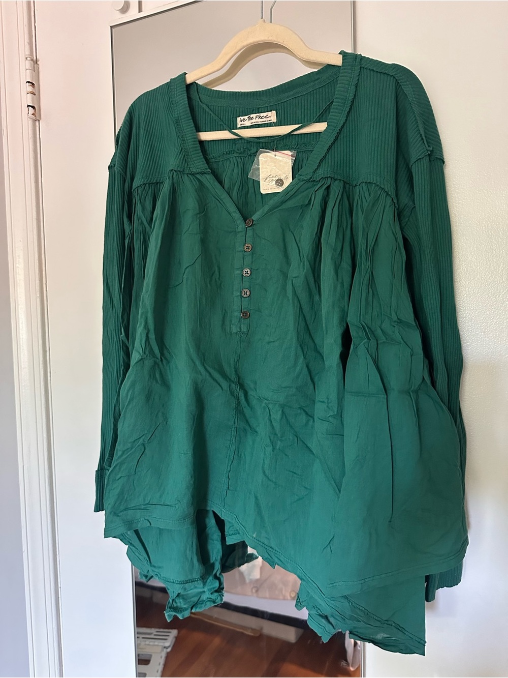 We The Free Emerald Green Button-Front Boho Tunic